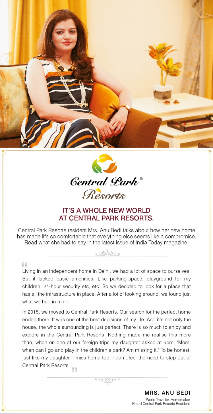 Mrs. Anu Bedi  speaks about  her new world at Central Park in India Today's latest issue